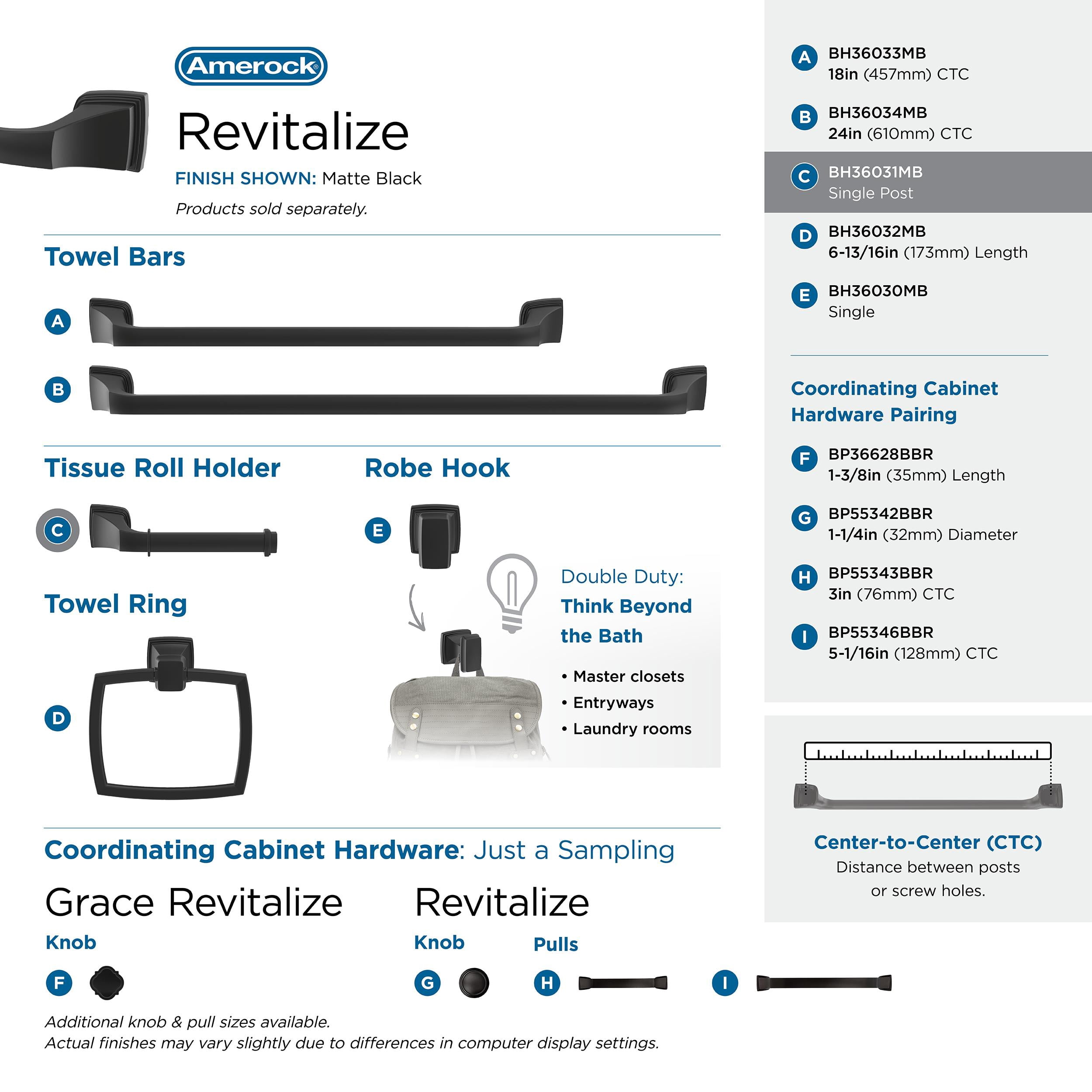 Amerock Revitalize Matte Black Single Post Toilet Paper Holder