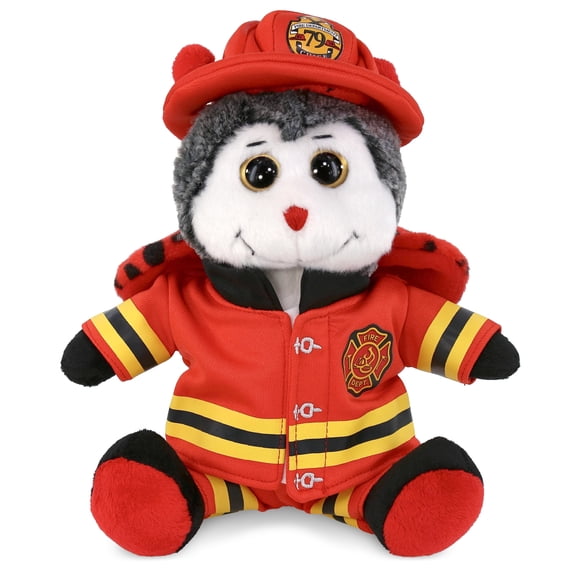 DolliBu Sitting Ladybug Firefighter Stuffed Animal - Super Soft Ladybug Fireman Toy with Red Fireman Costume Outfit and Fireman Hat, Cute Wild Life Animal Fire Fighter Doll Plush Toy for Kids- 9 Inch
