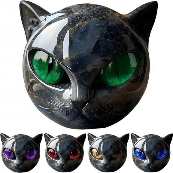 XIBUFE Black Cat Sculpture, Marble Look Resin Statue for Home Decor, Elegant Healing Stone Art Piece, Handmade Figurine Gift for Cat Lovers and Women