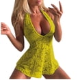 thumbnail image 4 of Puntoco Plus Size Nightdress Clearance,Women's Halter Lace Sling Dress Nightdress Lingerie Yellow 12(XXL), 4 of 5