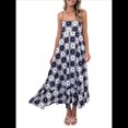 thumbnail image 2 of Vestido Maxi Estampado para Mujer, con Tirantes Finos, Floral, Estilo Bohemio, Fluido, para Playa y Vacaciones de Verano. Cuadrados Negros L, 2 of 7