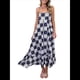 thumbnail image 2 of Vestido Maxi Estampado para Mujer, con Tirantes Finos, Floral, Estilo Bohemio, Fluido, para Playa y Vacaciones de Verano. Cuadrados Negros M, 2 of 7