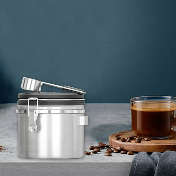 Hauiodp Coffee Canister, Airtight Stainless Steel Kitchen Food Storage Container, Small Stainless Steel Coffee Bean Storage Container for Sugar, Beans, Tea, Sugar, Cereal, Cookies Jars