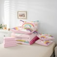 thumbnail image 4 of Cartoon Rainbow Full Comforter Set Woman Kawaii Cloud Pattern Bedding Set Girly Pink Iridescent Hand Drawn Bed In A Bag,Abstract Stripe Love Heart Bedding Comforter Sets, 4 of 5