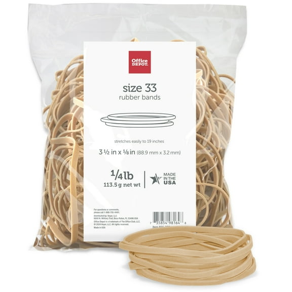 Office Depot Rubber Bands, #33, 3 1/2in. x 1/8in., 0.25 Lb. Bag, 2433808