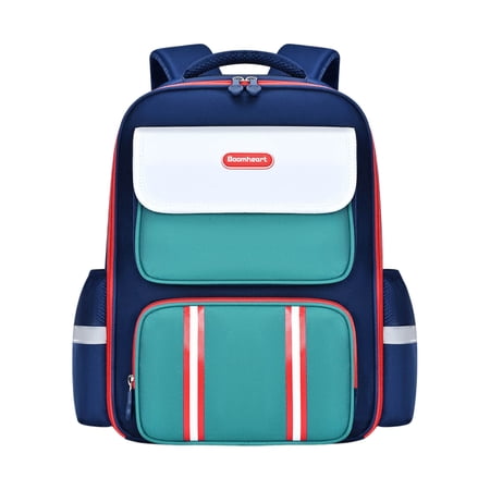 Orthopedic Spine Support Ages 3rd 4th 5th 6th Backpack Color Block Striped Decor Breathable Cushioned Strap Waterproof Large Capacity Elementary School Bookbag