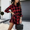 thumbnail image 4 of Vestido camisero de manga larga a cuadros, cuello de solapa, cintura con lazo, dobladillo suelto, elegante vestido informal con botones para el ocio diario, 4 of 6