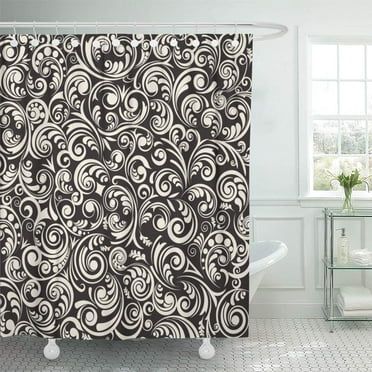 CYNLON Gray Ikkat Ikat Floral Pattern Light Grey on Tan Bathroom Decor ...