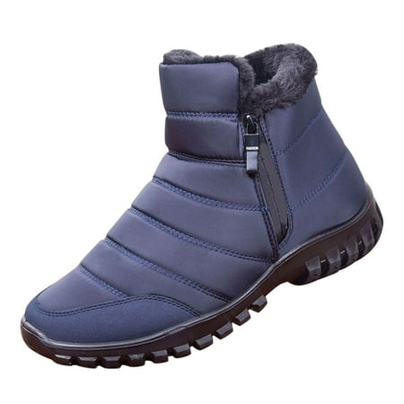 

Fsqjgq Mens Size 11 Snow Boots Fashion Winter Men Snow Boots Thick Soled Non Slip Waterproof Upper Solid Side Zipper High Top Plush for Warm and Comfort Outdoor Hiking Blue 40