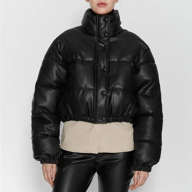 Parkas de manga larga para mujer, modernas e invernales, con cuello alto, cortas y cálidas, de algodón.