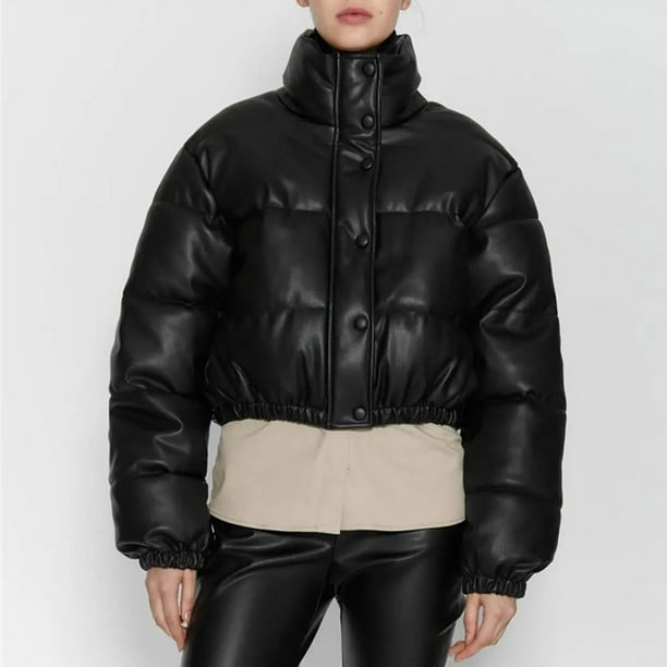 Parkas de manga larga para mujer, modernas e invernales, con cuello alto, cortas y cálidas, de algodón.
