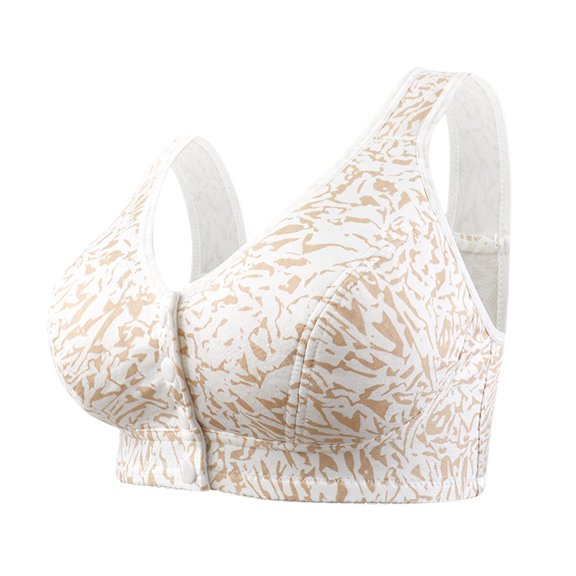 Daisy Front Closure Bras for Older Women Plus Size No Underwire Seamless Jelly Bra Full Coverage Comfort Wireless Bralettes Leopard Printed Beige 36