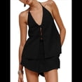 thumbnail image 2 of Conjunto de 2 Piezas de Top Holgado de Verano para Mujer, Sexy, con Espalda Descubierta, Cuello Halter y Lazo Frontal, y Pantalones Cortos de Cintura Alta. Negro S, 2 of 10