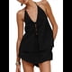 thumbnail image 2 of Conjunto de 2 Piezas de Top Holgado de Verano para Mujer, Sexy, con Espalda Descubierta, Cuello Halter y Lazo Frontal, y Pantalones Cortos de Cintura Alta. Negro L, 2 of 10