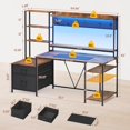 thumbnail image 2 of Gaming Desk with Hutch, 65in Reversible Computer Desk with Power Outlets LED Light, Home Office Desk with Monitor Stand 2 Drawers 4 Storage Shelves Pegboard 8 Hooks Mouse Pad (Brown), 2 of 5