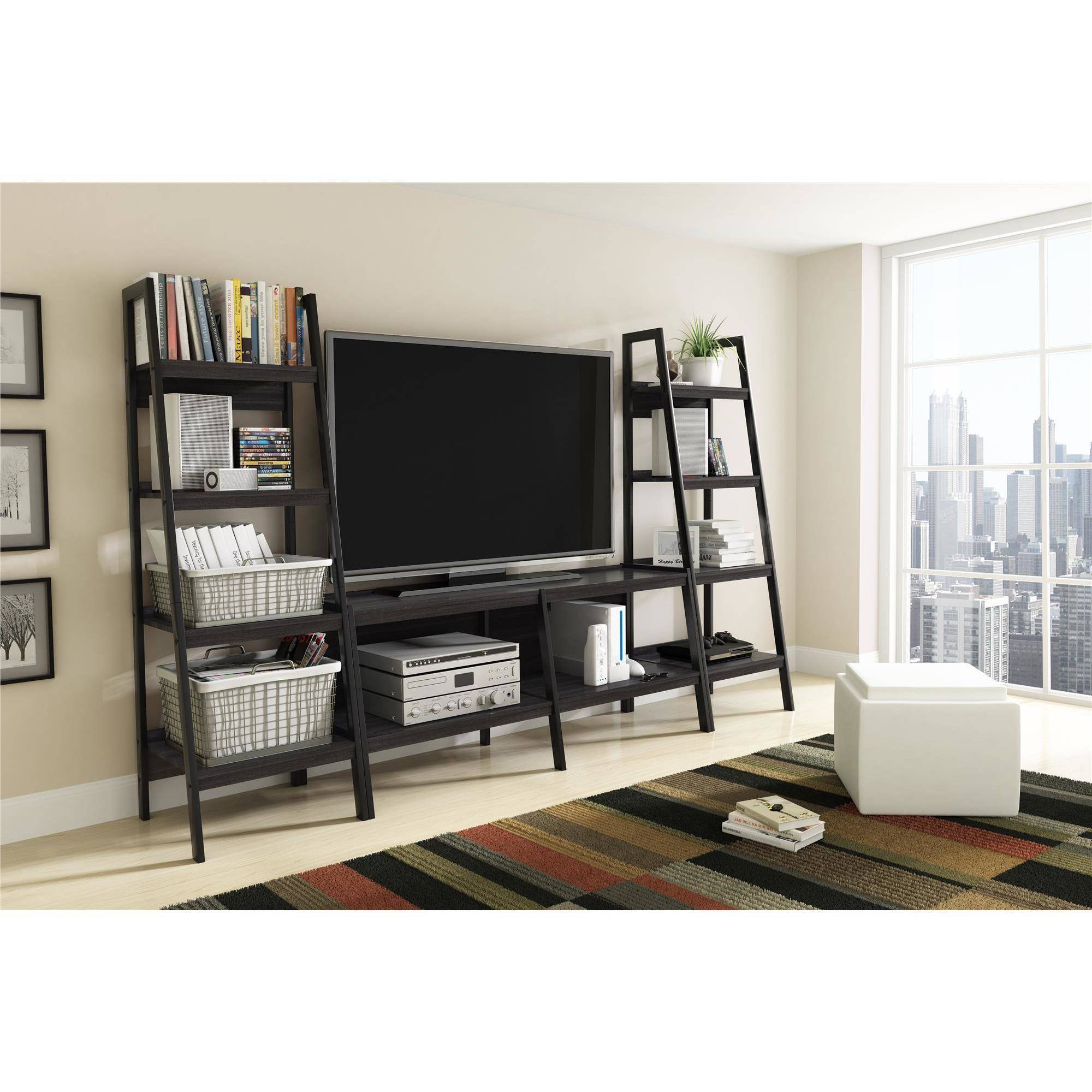 Home Entertainment Center TV Stand w/ 2 Side Bookcases ...