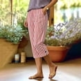 thumbnail image 6 of Wutalume Womens Capri Pants for Women - Striped Wide Leg High Waisted Drawstring Casual Trousers with Pockets Loose Fit Lightweight Summer,Red XL, 6 of 8