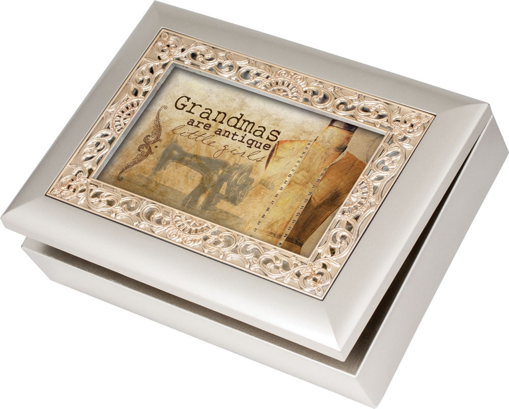 Cottage Garden Grandmas Ornate Champagne Silver Music Box / Jewelry Box