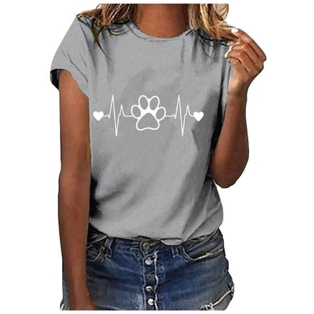 

Workout Tops for Women Flannel Shirts for Women Valentine s Day Fashion Woman Causal Crew Neck Printing Blouse Short Sleeve T-Shirt Tops Cute Tops for Women Tops for Women Clearance Gray M