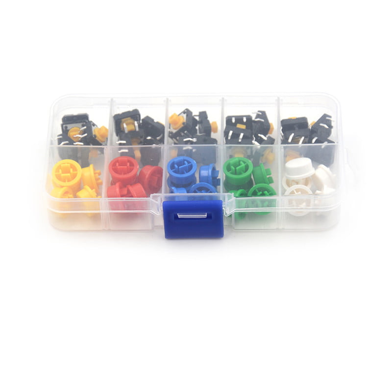 25Sets 12x12x7.3mm Momentary Tactile Push Button Touch Micro Switch 4P PCB Caps 