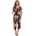 thumbnail image 5 of Ekouaer 2 Pack Women's Capri Pajama Sets Short Sleeve Two-Piece Pjs V Neck Tops & Pants Printed Lounge Sets, 5 of 6