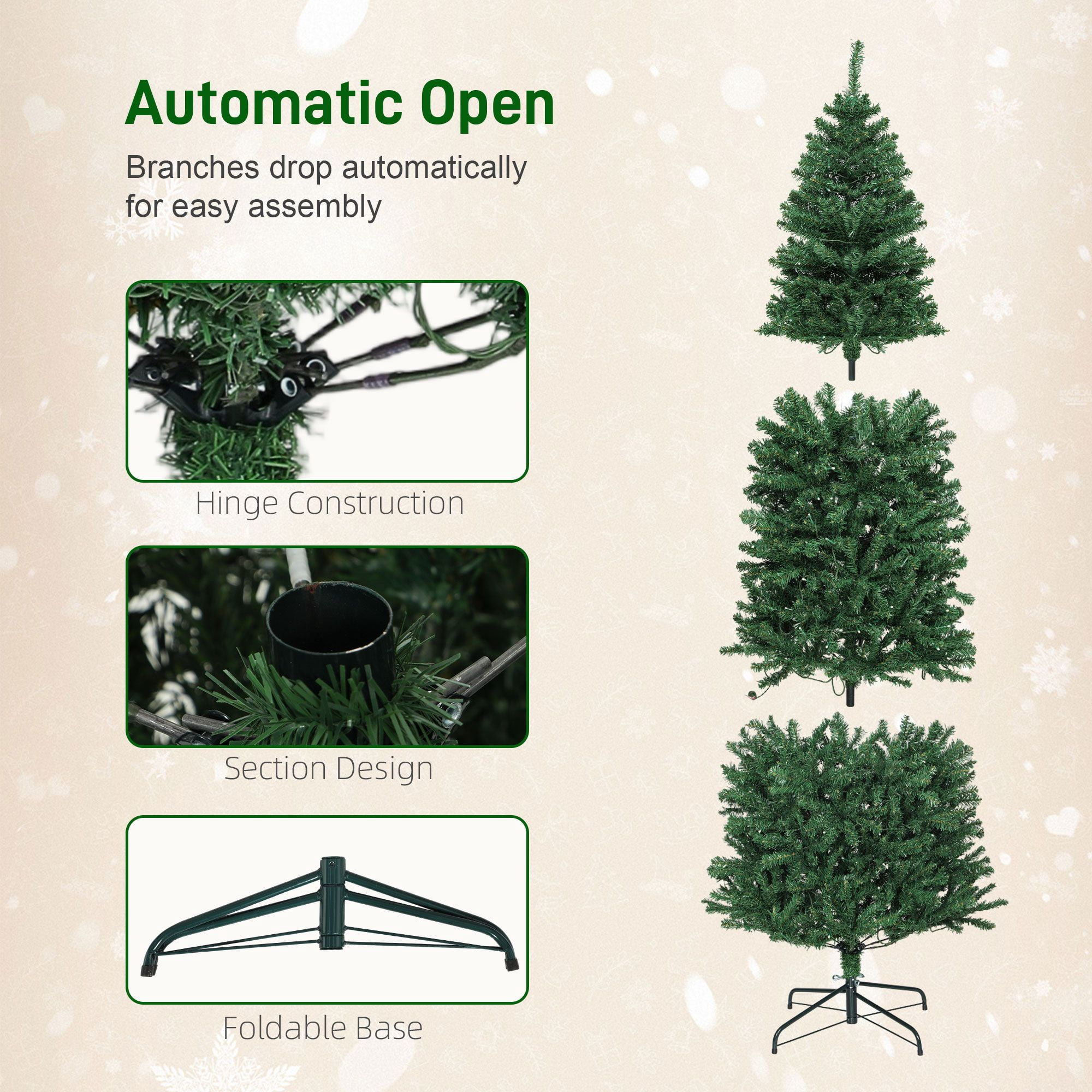 7 ft Artificial Christmas Tree with 350 LED Lights, Remote, Hinged Slim Fir, Daily Timer, 1245 Tips, Indoor Use
