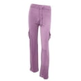thumbnail image 4 of Women's Casual Fashion Elastic Waist Button Four Pockets Drawstring Yoga Wide Leg Pants, Athletic Lounge Pants for Women, Comfort Fit Trousers,Light Purple,XL, 4 of 6