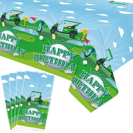 Obussgar 4 Pack CORNET Golf Party Tablecloth Supplies, Golf Rectangle Plastic Tablecloth for Rectangle Tables Golf Birthday Party Supplies Favors 51'' X 86''