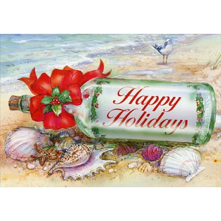 - Red Farm Studios Holiday Message in Bottle Beach Christmas Card