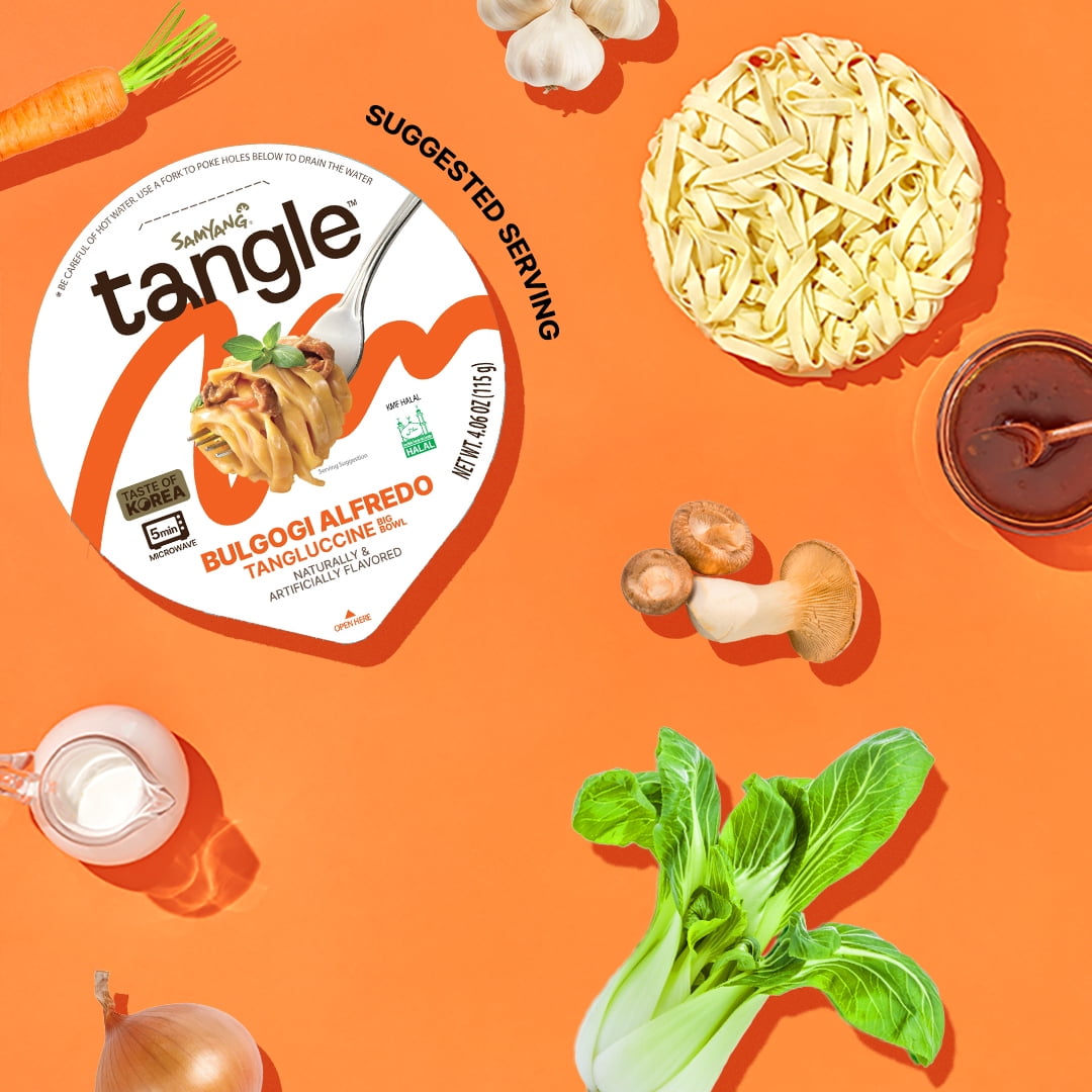 Tangle Bulgogi Alfredo Tangluccine, Instant pasta, microwaveable (Big Bowl 4.06 OZ Pack of 6)