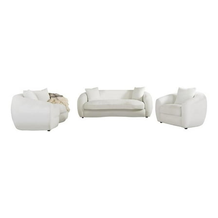 Pemberly Row 3-piece Fabric Upholstered Tight Back Living Room Set in White