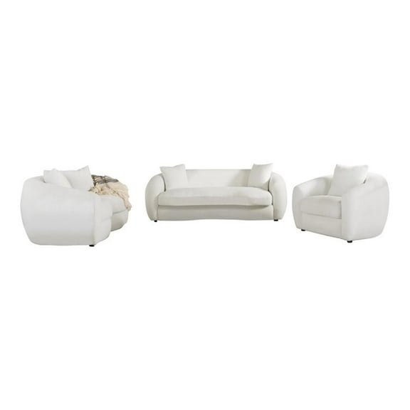 Pemberly Row 3-piece Fabric Upholstered Tight Back Living Room Set in White