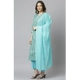 thumbnail image 3 of Janasya Indian Round Neck 3/4 Sleeve Floral Print Sea Green Cotton Kurta With Pant And Dupatta For Women, 3 of 7