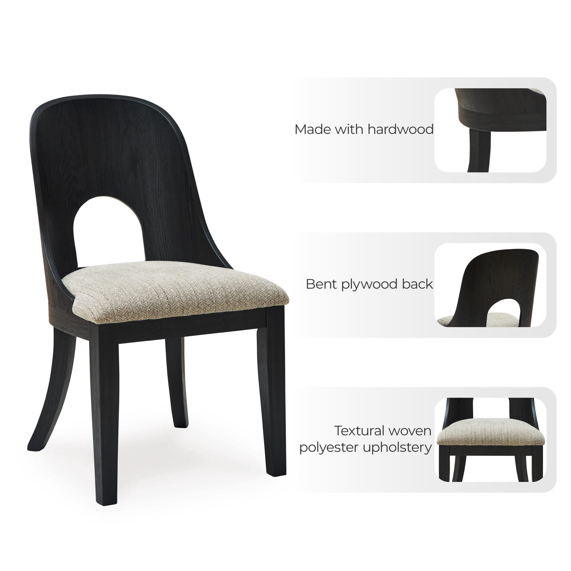 Signature Design by Ashley Rowanbeck Upholstered Dining Side Chair Set (2), Gray/Black, Contemporary Curved Wood Chairs with Cushioned Seats