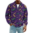 thumbnail image 3 of LNZGNM Men's Mardi Gras Shirt Quarter Zip Plus Size Carnival Graphic Printed Sweatshirts Stand-Up Collar Long Sleeve Tops Casual Carnival Outfits,Dark Purple 4XL, 3 of 7