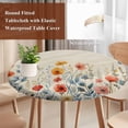 thumbnail image 5 of Blue Red Round Fitted Table Cover and Yellow Poppy Watercolor Floral Retro Linen Waterproof Table Cloth with Elastic Edge Wipeable Tablecloth for Picnic Camping Party Fits 45"-54" Diameter, 5 of 8