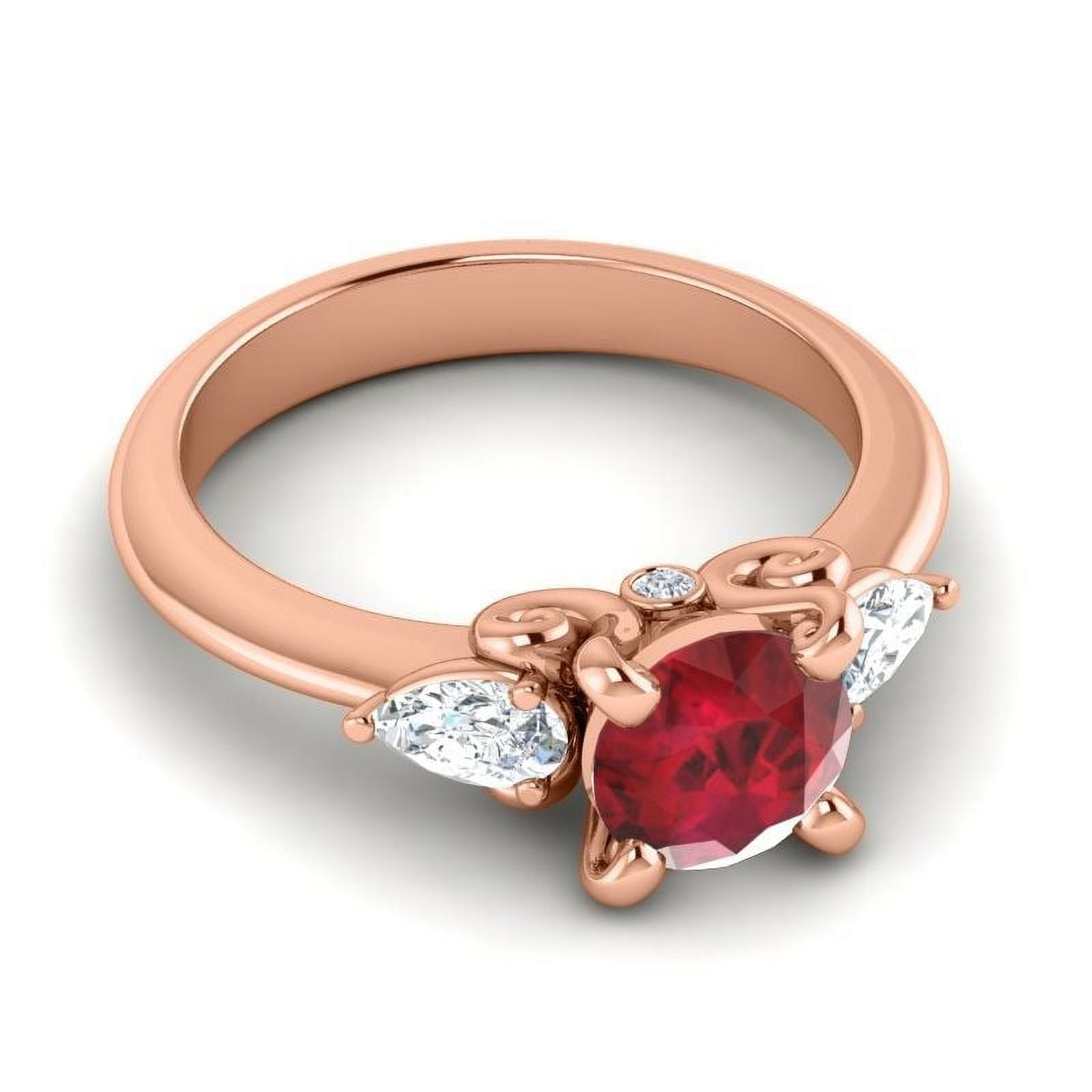 Bague Or 18 Carats Sertie Rubis Et Diamant 0,10 Ct - Style Marguerite - Taille 55 - Poids 2,08 G - Occasion