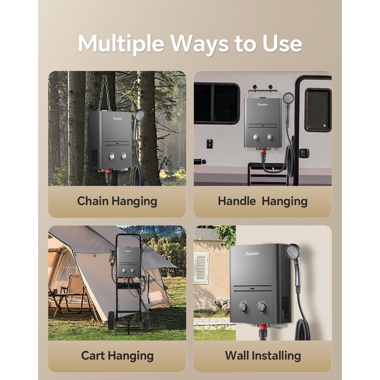 Portable Water Heater Propane Tankless - 6L 1.58GPM RV On Demand Hot Gas Outdoor Digital Display Water Heater For Camping, Boat, Cabins