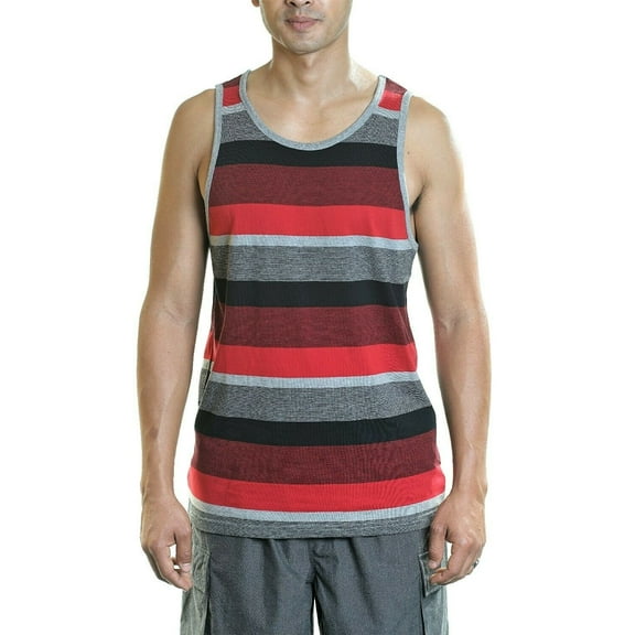YAGO Men's Casual Striped Tank Top Shirt for Indoor & Outdoor (Red/Gray/Bk,PP7) (S)