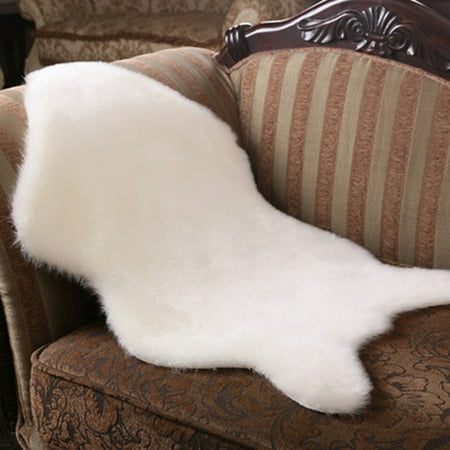White Furry Blanket Super Soft Washable Shiny Imitation Wool Carpets Floor Chairs Bedroom Furry Mat Living Room Blanket Artificial Sheepskin Cushion White ()