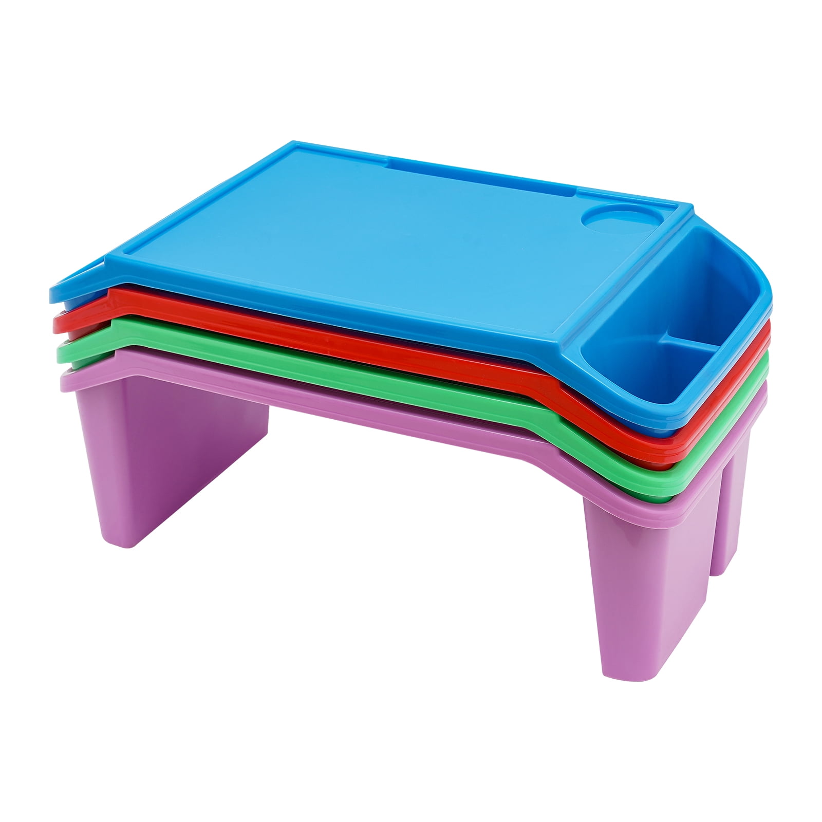 Peakora 4 PCS Kids Lap Desk Tray, Portable Lap Bed Table, Plastic Breakfast Laptop Trays with Side Pockets