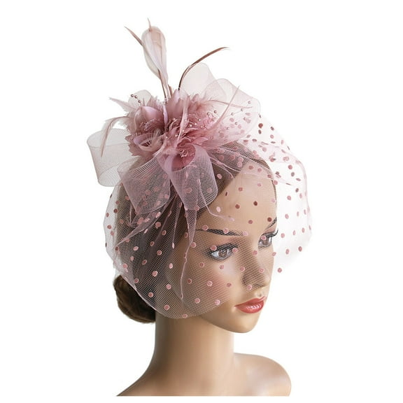 Women Tea Party Headband Wedding Flower Mesh Feathers Hair Clip