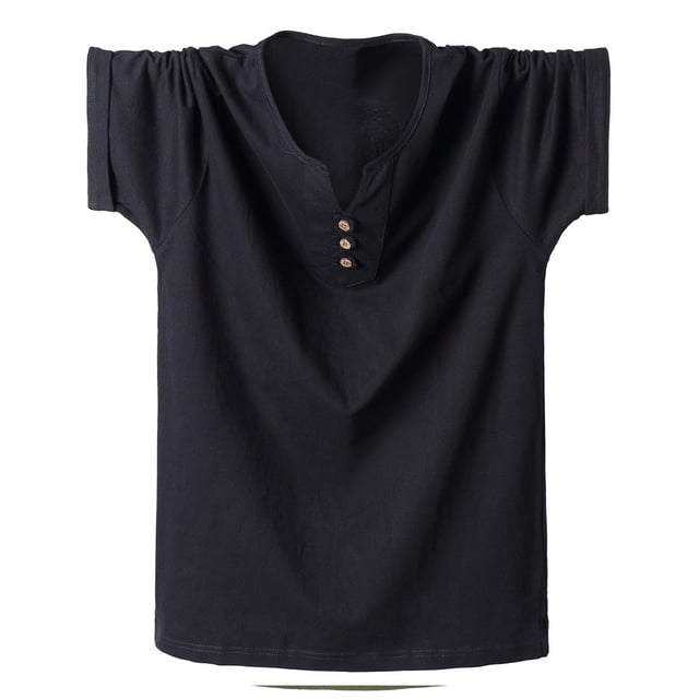 pstuiky camisetas de manga corta para hombre, Camisa de manga corta para hombre, color liso, 3 botones, cuello alto camisas casuales para hombre xxxxxl