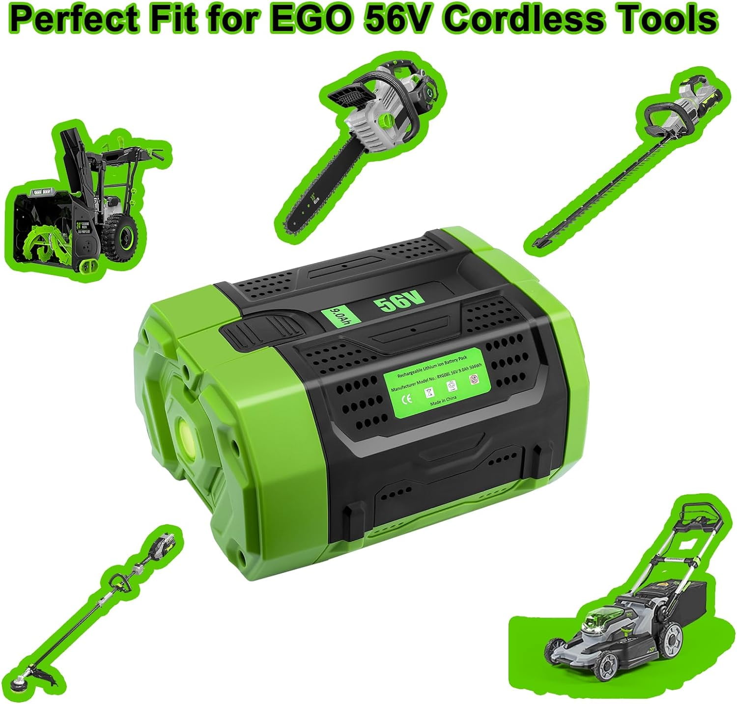 BA4200T 9.0Ah Replacement for EGO 56V Battery 56 Volt Battery Power+ Tools BA1400T BA2800 BA2800T BA4200