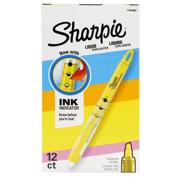 Marcadores líquidos SHARPIE, amarillo fluorescente, 12 unidades