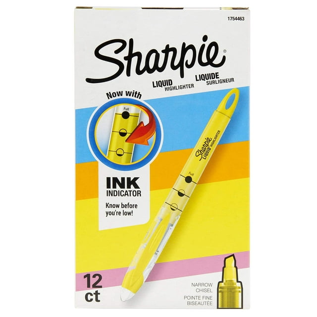 Marcadores líquidos SHARPIE, amarillo fluorescente, 12 unidades