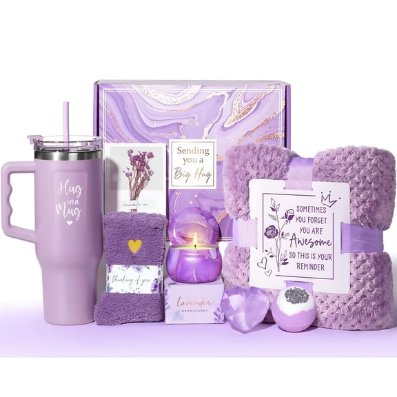 RAGUPEL Birthday Gifts for Women,Lavender Relaxing Spa Gifts Basket Care Package Flannel Blanket 40 Oz Tumbler,Presents for Mother'S Day,Wife,Girlfriend,Sister,Christmas,And Valentine'S Day Gift