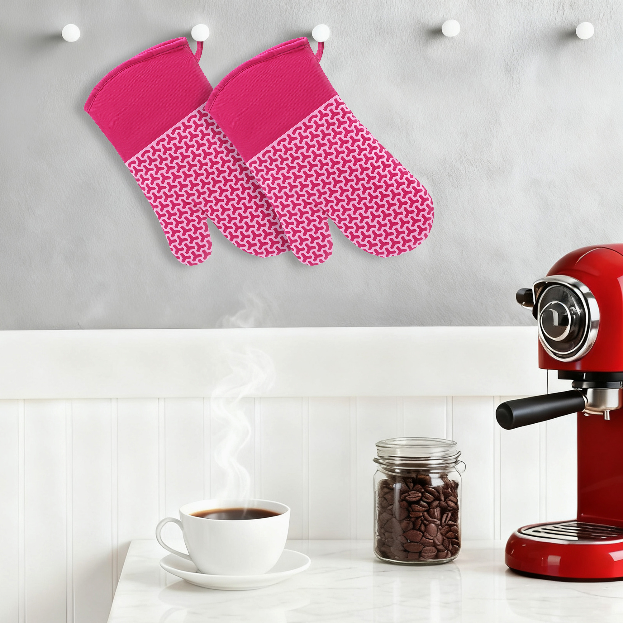 Unique Bargains Heat Resistant Cooking Gloves Flexible Gripping Rose Red 12.8x7.5inch