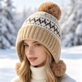 thumbnail image 5 of SYMOID Womens Winter Earflap Beanie with Pom Poms - Fair Isle Knit Acrylic Hats,Size Free Size, 5 of 5
