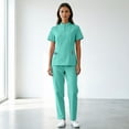 thumbnail image 6 of JULMCOMO Scrubs for Women 1/4 Zipper Mock Neck Breathable Hospital Medical Uniforms Short Sleeve Lightweight Nurse Two Piece Scrub Sets with Pockets Cyan 2XL, 6 of 6